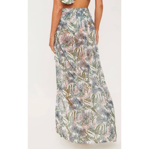 CLEARANCE Palm High Waist Sheer Chiffon Skirt Slit Coverup - Picture 4 of 5